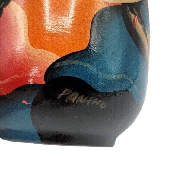 Panino Handpainted Mug Southwest Incan Style 4" Women Hats Signed by Artist - Picture 9 of 12